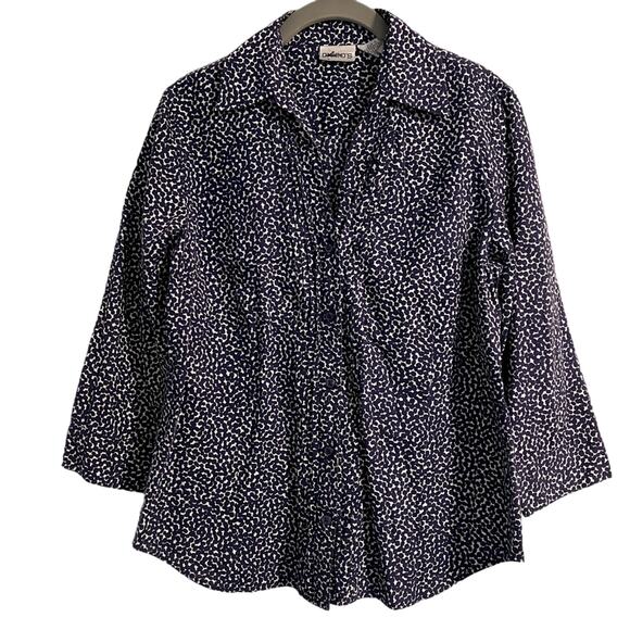 Chico's Tops - Chico’s Blouse Women's Size Small Purple & White V-neck 3/4 Sleeve Pleating